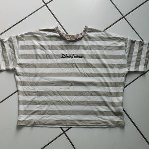 H&M Oversized Striped Short Sleeve Tee in White and Tan